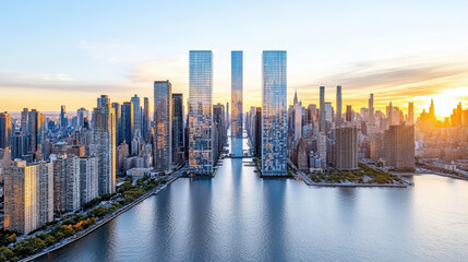 Obraz premium Iconic skyline of New York City at dusk with modern skyscrapers