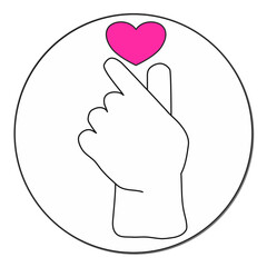 Love sign finger colorful illustration sarangheo korean gesture with fly love and hand