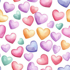 Obraz premium Colorful hearts in playful watercolor pattern create cheerful and vibrant design, perfect for various creative projects