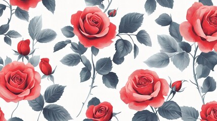 Fototapeta premium Bold Red Roses Seamless Pattern Ideal for Wallpaper Designs