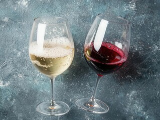 Abstract splash of red and white wine in mid-air, National Drink Wine Day, symbolizing vibrancy and the art of winemaking,