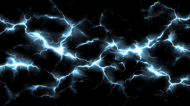 Electric Lightning Strikes Illuminate a Dark Background with Bright Blue Flashes