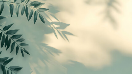 Green Leaves Cast Shadows on a Neutral Background, Creating a Serene and Natural Scene.