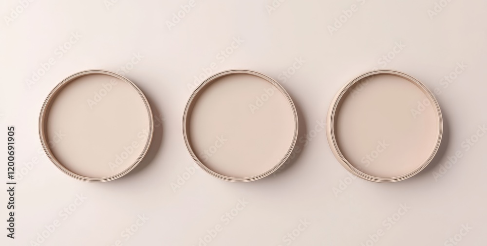 Poster three pale round frames on a light background.