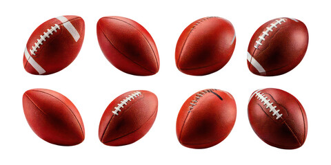 Collection of American Footballs ,PNG set collection, isolated on transparent background