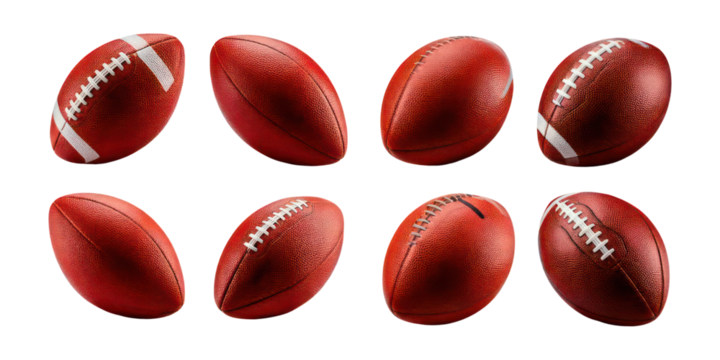 Collection of American Footballs ,PNG set collection, isolated on transparent background