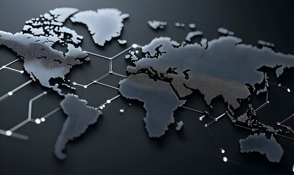 Fototapeta Global Data Insights, a vibrant 3D world map showcasing interconnected data points, emphasizing global trends and analytics in a dynamic format.