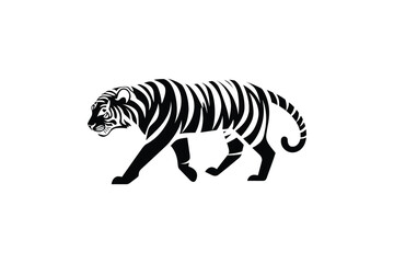  Silhouette of Tiger Walking Vector Simple Design, 