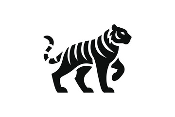  Silhouette of Tiger Walking Vector Simple Design, 