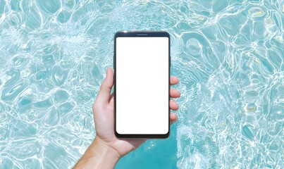 Smartphone Display in Hand, a person gripping a mobile device showcasing an empty screen, ideal for showcasing app designs or digital content.