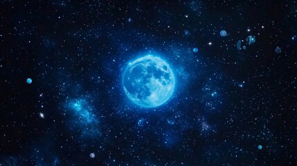 Fototapeta premium Celestial Blue Moon and Cosmic Dust Nebula