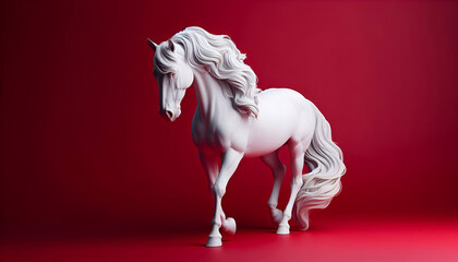 beautiful white horse on red background