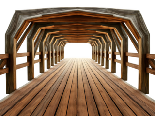 A Perspective View of a Rustic Wooden Covered Bridge