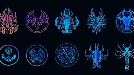 Celestial Creatures A Collection of Mystical Aquatic Symbols