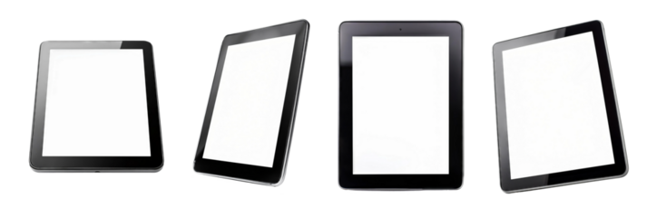 Four Black Tablets with Blank Screens