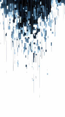 Abstract Background with Falling Pixelated Blue and Black Rectangles on White.