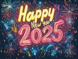 Happy New Year 2025 Fireworks Celebration Greeting Card Design
