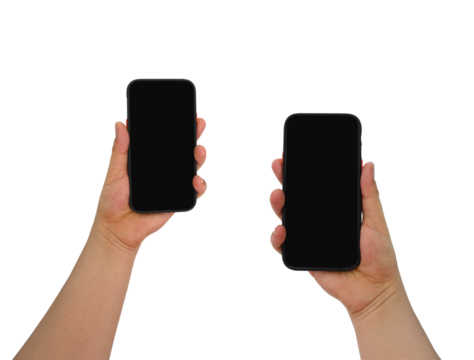Two Hands Holding Mobile Phones with Blank Screens Demonstrating Technology and Communication.