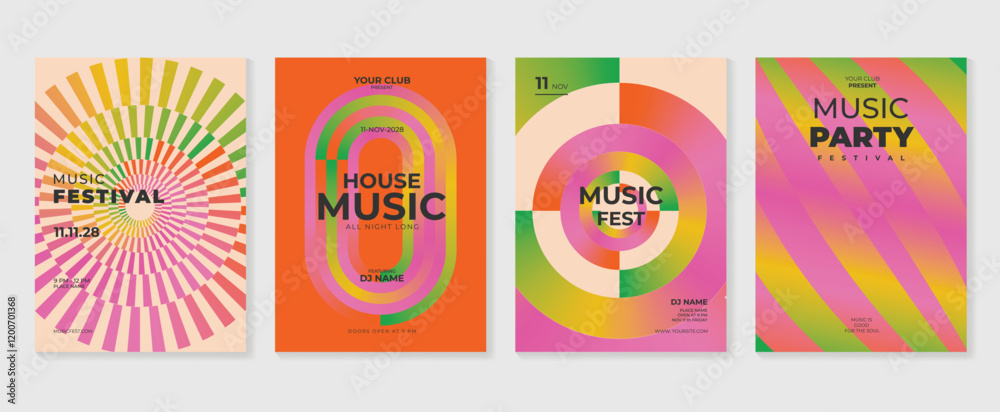 Aufkleber Summer music poster design background vector set. Electro Sound Cover template with vibrant abstract gradient geometric shape, line wave. Design for social media, party, music festival.