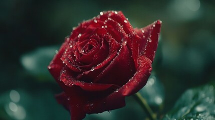 A Single Red Rose, Dew-Kissed and Vibrant