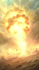 Massive Explosion Creates Shockwave and Debris Cloud Over Barren Landscape