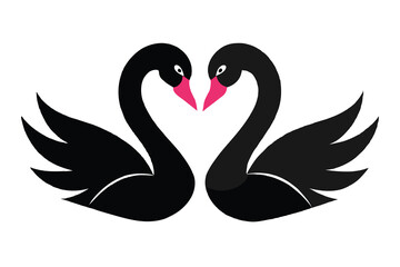 minimalist design two loving black swans and pink heart A.eps