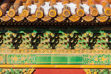 Chinese glazed roof tile decoration in Forbidden City