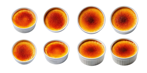 Delicious Creme Brulee Dessert in  Ramekins ,PNG set collection, isolated on transparent background