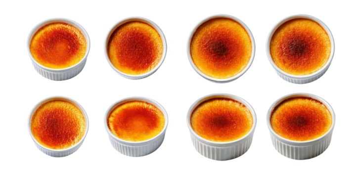 Delicious Creme Brulee Dessert in  Ramekins ,PNG set collection, isolated on transparent background