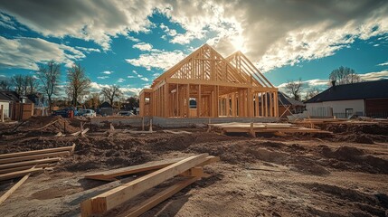 New Home Construction Underway: A Sunny Day on a Construction Site