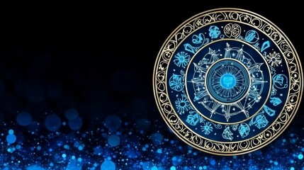Obraz premium Celestial Zodiac Wheel Mystic Blue Gold Design