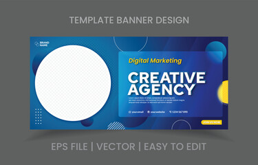 Business Banner template design yellow and blue color with image space