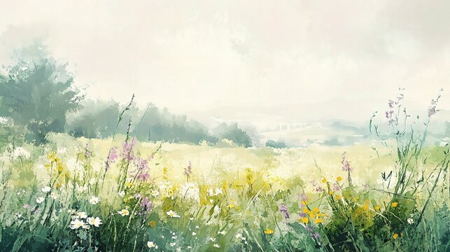 Gentle Watercolor Style Painting of Spring's Arrival in Nature
