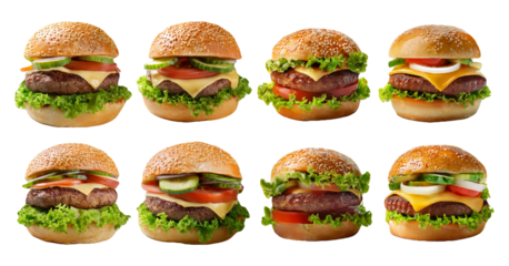 Delicious hamburger with lettuce tomato and cheese isolated on transparent background