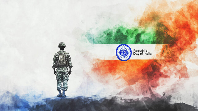 Watercolor style Indian Flag background with Happy Indian Republic Day