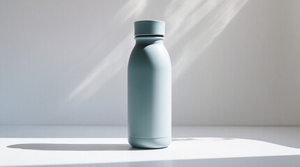 Modern, sleek, light blue insulated water bottle on white background. Hydration, healthy lifestyle, eco friendly concept.