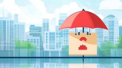 Creative Insurance Policy Approval Concept With Red Umbrella