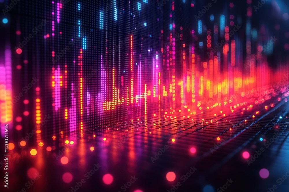 Poster abstract digital data visualization with vibrant colors and dynamic patterns. perfect for tech, fina