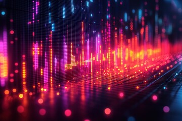 Abstract digital data visualization with vibrant colors and dynamic patterns. Perfect for tech, finance, or futuristic themes.