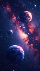 Planets and starry galaxies in a stunning astronomical scene, cosmos, stellar systems