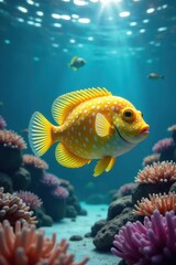 Fototapeta premium Puffer fish swim in school, coral reef vibrant, fish species, tropical fish