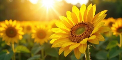 Obraz premium Rays of sunlight filtering through sunflower petals, yellow flowers, natural imagery