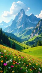 Fototapeta premium Rolling hills and meadows under towering peaks, Srinagar, Hills