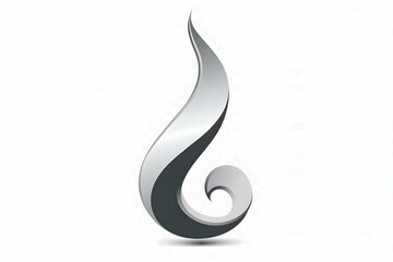 3D Silver Metallic Abstract Shape Curves and Twirls Elegantly on White Background