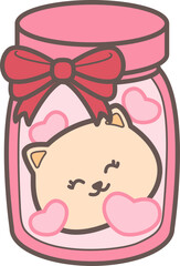 Cute Cat in a Jar with Hearts