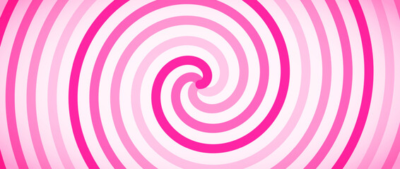 Candy color spiral background. Pink rotating swirl pattern wallpaper. Cute spinning vortex for banner, poster, flyer, booklet. Sweet cartoon hypnotic concept. Vector strawberry ice cream backdrop