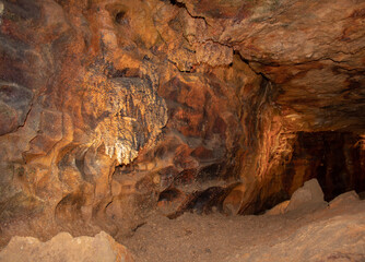 Amazing colorful rock formations in the Ohio Caverns in West Liberty, Ohio USA.