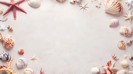 Seashells and Starfish Frame Summer Ocean Decor