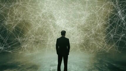 Obraz premium An anonymous hacker standing in front of a screen, engrossed in the process of deciphering intricate lines of code, highlighting network system vulnerability. 