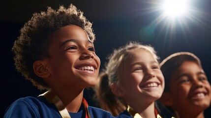 Children Receiving Awards on Bright Stage